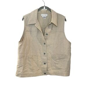 Vintage J.Jill Linen Vest Tan Button Sleeveless Minimalist Lagenlook Coastal L